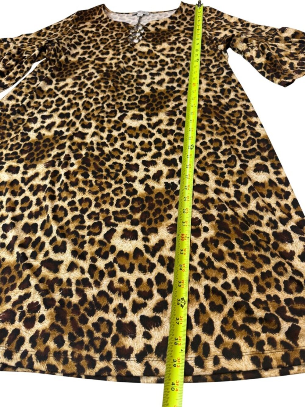 Chelsea Taylor Womens 2X Cheetah Print Dress Gold Rings Animal Print (bin LL179) - Picture 8 of 8